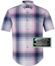 NWT Hugo Boss Green Label By Hugo Boss Slim FIt Short Sleeve Checked Sport Shirt