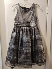 Gray/PinkFormal Party Dress Sz 16 Midi Length Sparkled by Emily West P-T-P 15"