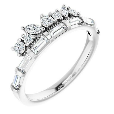 Vorsteckring 0,74 ct. Baguette, Rund & Marquiseschliff Diamant 14 K Weißgold