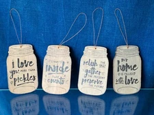 Vintage Primitive RELISH PICKLE MASON JAR Ornaments Gather Family Set of 4 ❤️m9