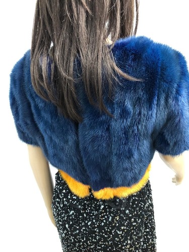 FASHION BLUE Orange MINK FUR VEST BODICE Blouse Zipper Sz.S-M - Picture 3 of 3