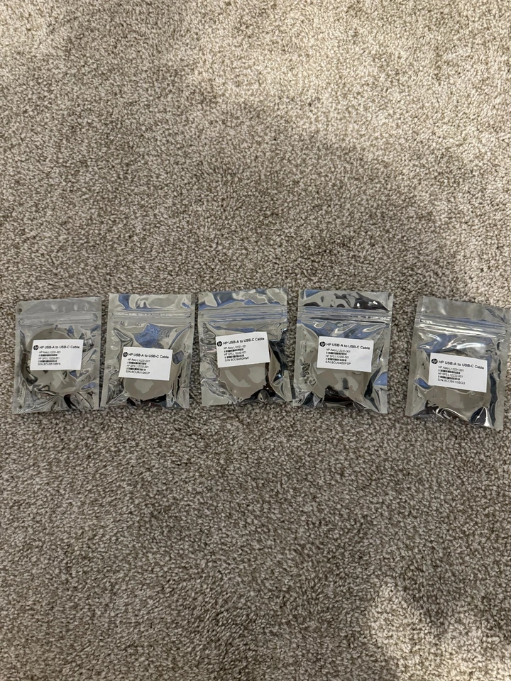 *Five Pack* NEW HP USB-A Male to USB-C Male Cable-2 feet long (black color) - Image 2 of 3