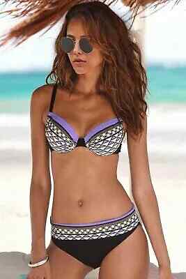Meermode Zweiteiler Kostüm Bikini schwarz lila Cup Slip 6105