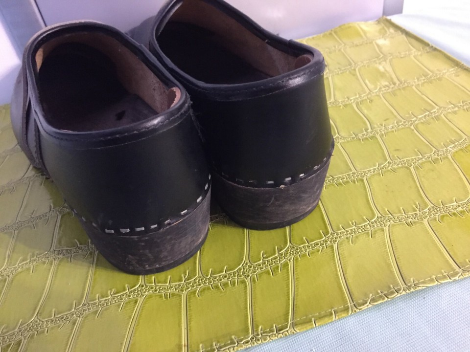 Vintage 80s Authentic Dutch Black Leather Wood Clogs - Size 9 B ...