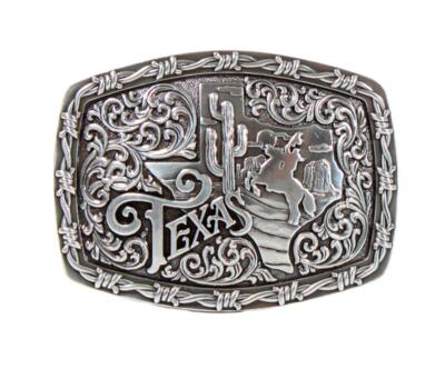 Nocona Western Belt Buckle Barbed Wire Texas Logo Silver