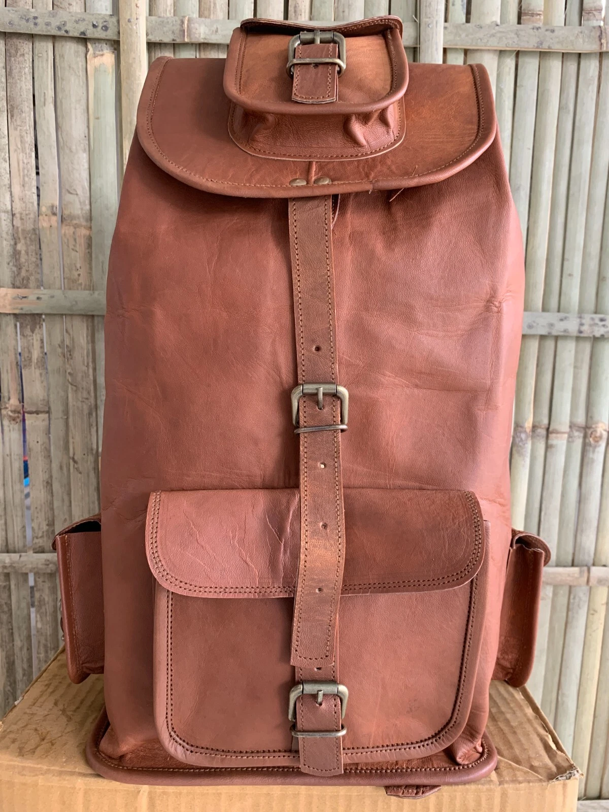 Bag Antitheft Leather Backpack Rucksack Laptop Genuine Travel Vintage Brown Men