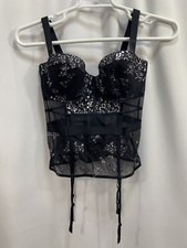 New Victoria Secret Size 36 D Black Lace Corset Overbust Underwire Cups