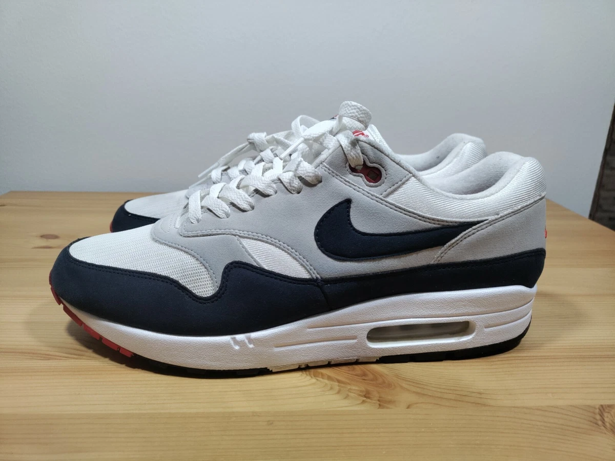 SIZE 12 - 2017 NIKE AIR MAX 1 ANNIVERSARY WHITE OBSIDIAN BLUE RED ATMOS DAY