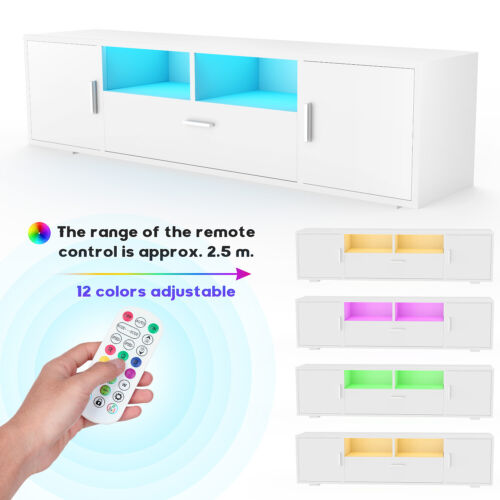TV Stand 160cm High Gloss TV Unit Cabinet Sideboard With LED Light & Mohbiolfnhk - Picture 7 of 11