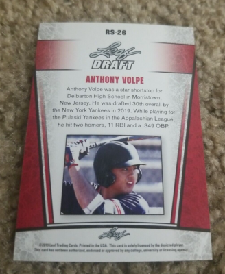 Anthony Volpe 2019 Leaf Exclusive Flag Edition Autograph Rookie
