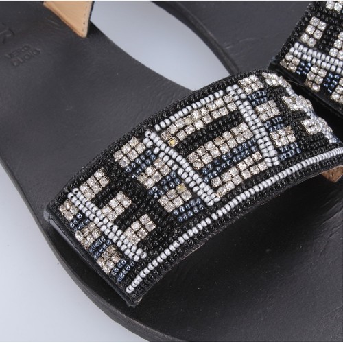 zapatos mujer CAFè NOIR 35 EU sandalias negro cuero strass MGC025 DG718 - Imagen 3 de 3