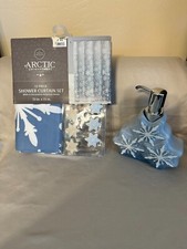 Winter Wonder Lane Fabric Shower Curtain Snowflake  Soap Dispenser to match