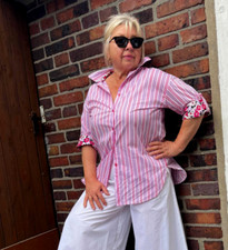 Hemdbluse Damen Bluse 40-42-44 Oversized Tunika Streifen Fuchsia K/A