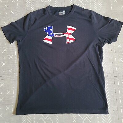 Under Armour Shirt Men's Large Black Solid Short Sleeve USA Flag Logo ...