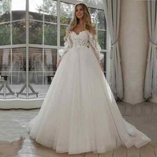 Boho White Wedding Dress Spaghetti Straps Puff Sleeves Lace Applique Bridal Gown