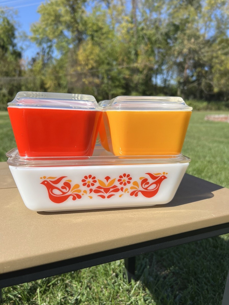 Vintage Set 4 Pyrex Friendship Refrigerator Dishes & Lids 501 502