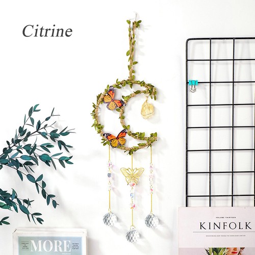 Natural Stone Crystal Wind Chime Moon Shape Suncatcher Hanging Leaves Pendant - Picture 11 of 21