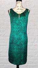 Dana Buchman Leopard Midi Dress Womens LG Green Sleeveless Cutout Career Office