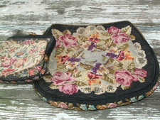 Antique 1890s Floral Petit Point Needlework Tapestry Purse and Coin Purse