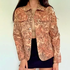 Stylish tan and brown paisley print tapestry style jacket