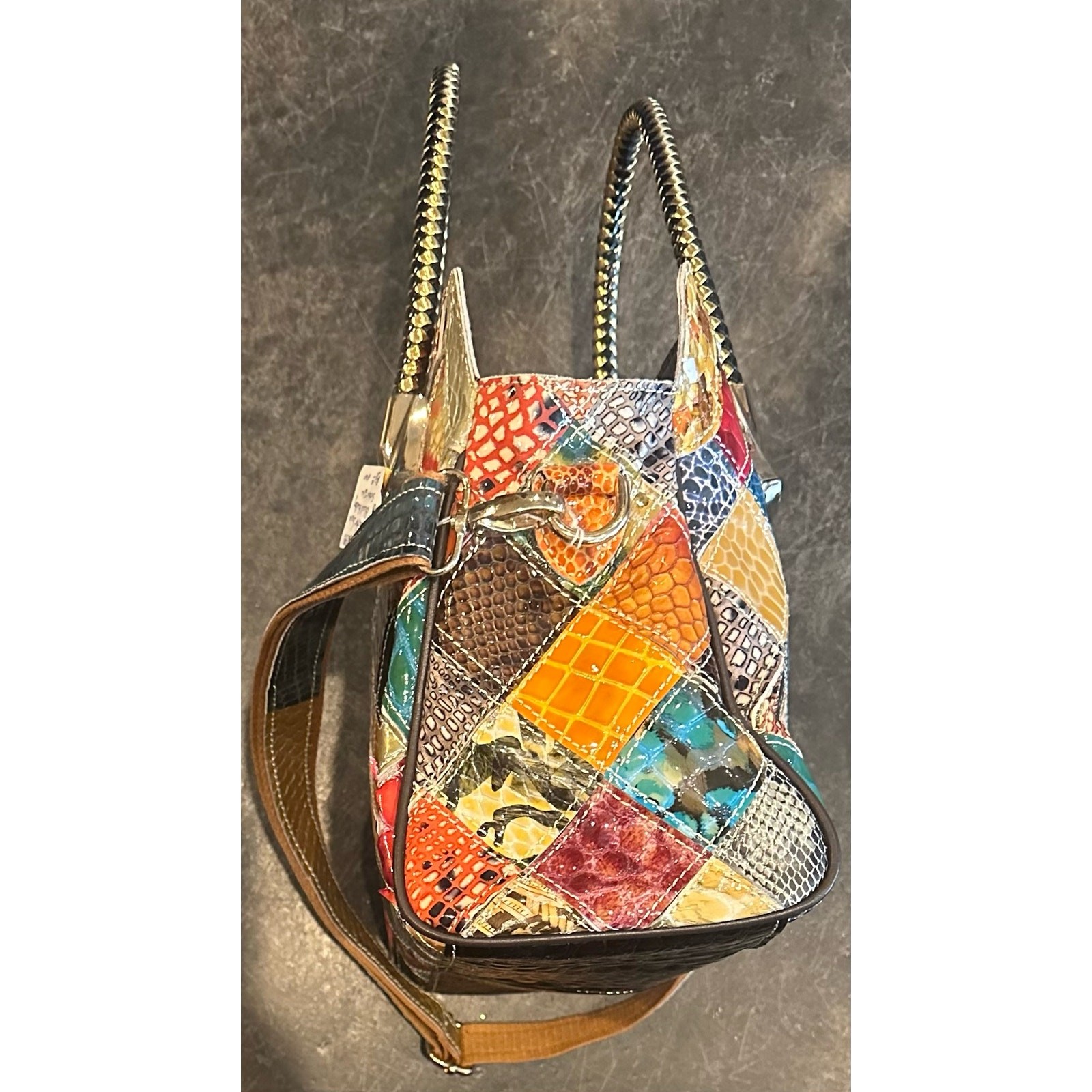 Vintage Leather Snake Blocks Patchwork Handbag Sa… - image 7