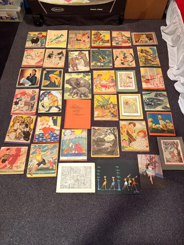 Vintage 1950's Nursery Rhymes Teaching Pictures with Poems Handwritten on back