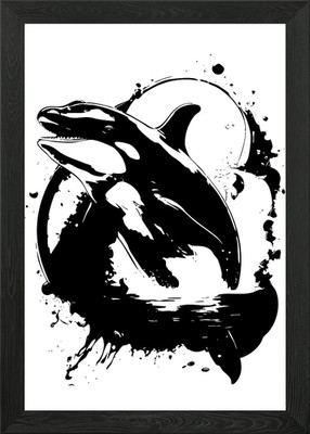 Orca Wal schwarz-weiß Illustra gerahmtes Wandbild Poster Leinwanddruck Bild