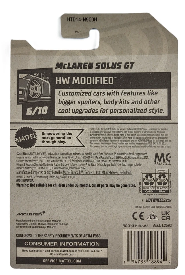 Hot Wheels 2024 Modified 6/10 • McLaren Solus GT • Orange 1:64 Diecast Car - Image 2 of 2