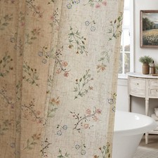 Floral Farmhouse Vintage Linen Shower Curtain, French Country Spring Shower C...