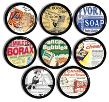 Vintage Laundry Cabinet Knobs, Retro Soap Label Drawer Pulls, Handmade Hardware