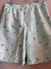 Crown and Ivy Boys Swim Shorts Green With Fish Motif Size XL New W/O Tags
