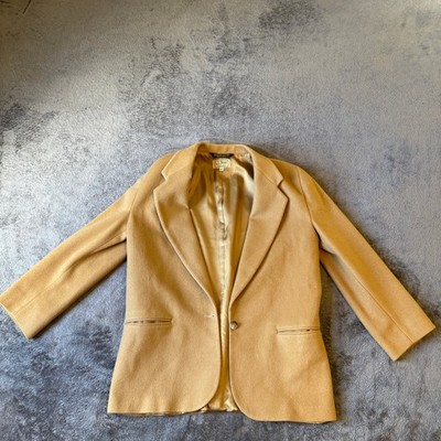 LL Bean Vintage Camel Wool Blazer Jacket Made in USA Tan Petite 10P