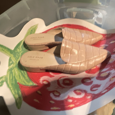 Cole Haan Grand.OS Women s Beige Leather Croc-Embossed Mule Flats 8