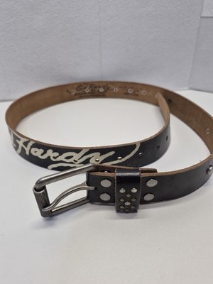 希少 Ed Hardy エドハーディ スタッズ レザーベルト Y2K 00s S Vintage Y2K 2000s Ed Hardy Black Studded Bulldog Leather Belt Size