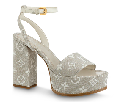 LOUIS VUITTON Fame Monogram Jacquard Denim Platform Sandals 37.5