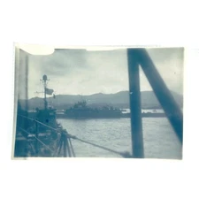 Vintage Naval Photograph American Flag Early 20th Century Scenic Harbor 3"x2"