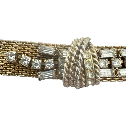 Vtg Hattie Carnegie Gold Tone Mesh Collar w/ Sculpted Knots & Clear Rhinestones - Picture 5 of 13