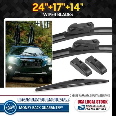 A set of 3 OEM quality front & rear windshield wiper blades 24 ''17'' 14'' black