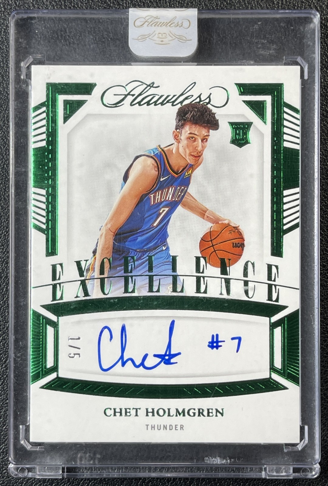 CHET HOLMGREN 2022-23 PANINI FLAWLESS ROOKIE EXCELLENCE AUTO EMERALD RC 1/5