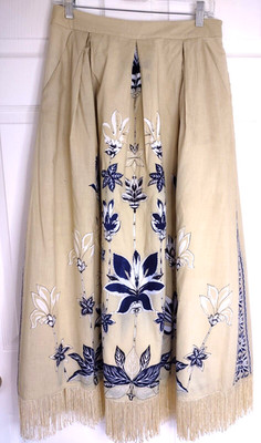 Excellent Joho Del Luxe Womens Skirt Fringed Pockets Yellow/Floral Size M (42)