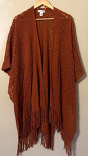Women's Open Orange Knit Crochet Fringed Duster OSFM Boho Music Festival