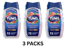 Tums Ultra Strength 1000 Assorted Berries Antacid Tablets, 72 Ct Each Pack of 3