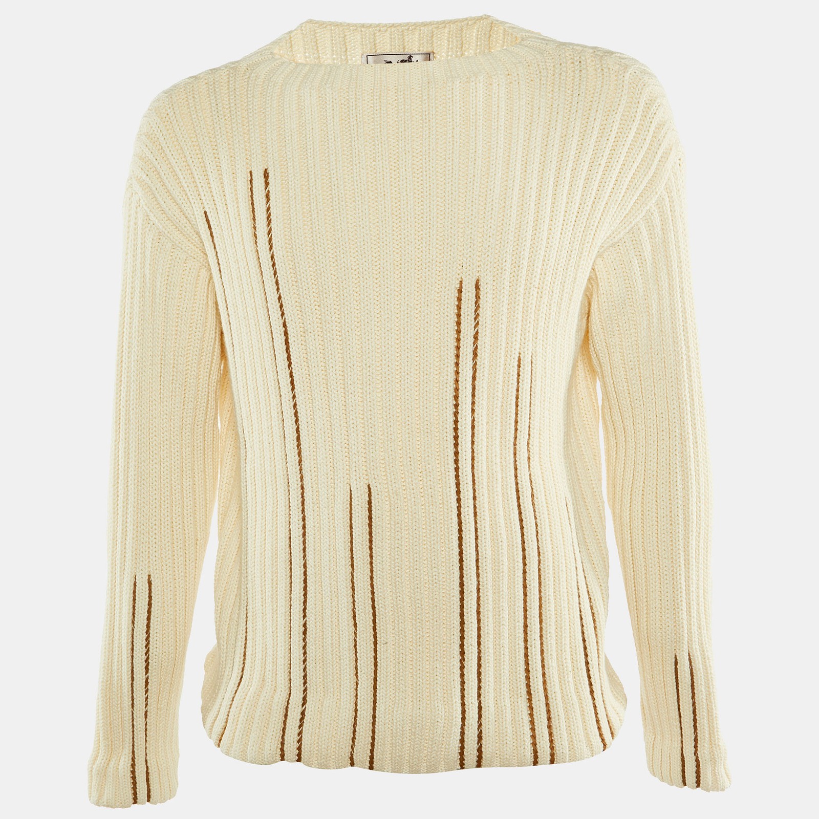 Hermes Cream Cotton Cable Knit Leather Braided Pull Over S