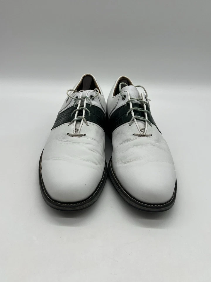 Мужские кожаные туфли для гольфа FootJoy Dryjoys серии Premiere 12,5 М белые зеленые кроксы. - Изображение 2 из 4