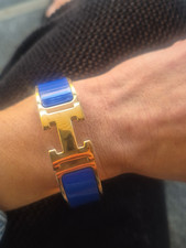 Hermès Clic H Blue Enamel Gold Tone Hinged B...