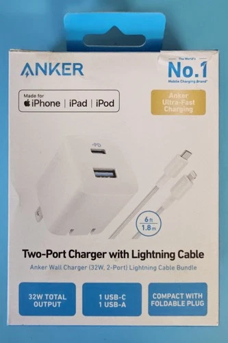 Anker 2-Port 32W Wall Charger w/ Cable for Apple- White
