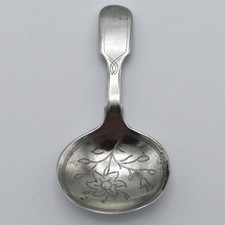 Antique Silver Plated Caddy Spoon Bright Cut Engraving 19th Century