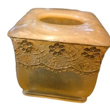 Luxury Faux Marble Tissue Box Cover with Designed Floral Trim