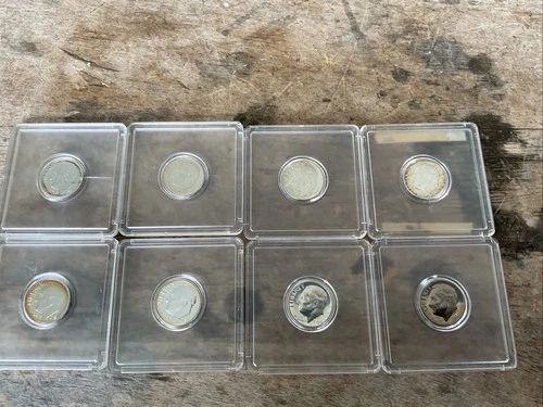 Lot of 8 Roosevelt Dimes - 90% Silver - Mixed Dates/Mints 1958-1965 UNC