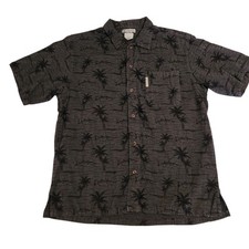 Columbia Hawaiian Floral Fish Print Button Up Black Short Sleeve Mens Medium